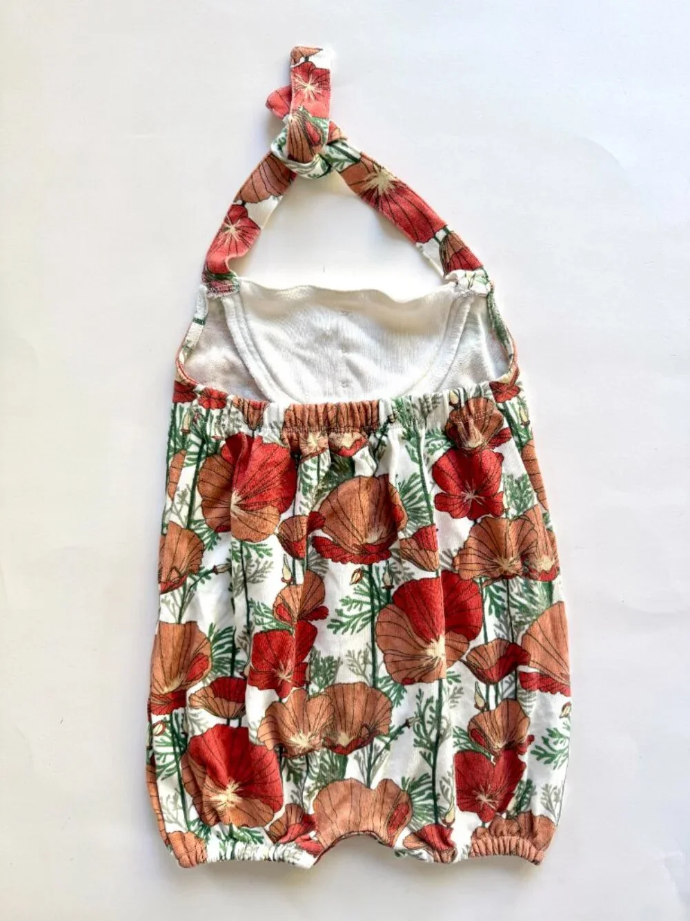 Kate Quinn Poppy Print Halter Bubble Romper Cream 6-12M